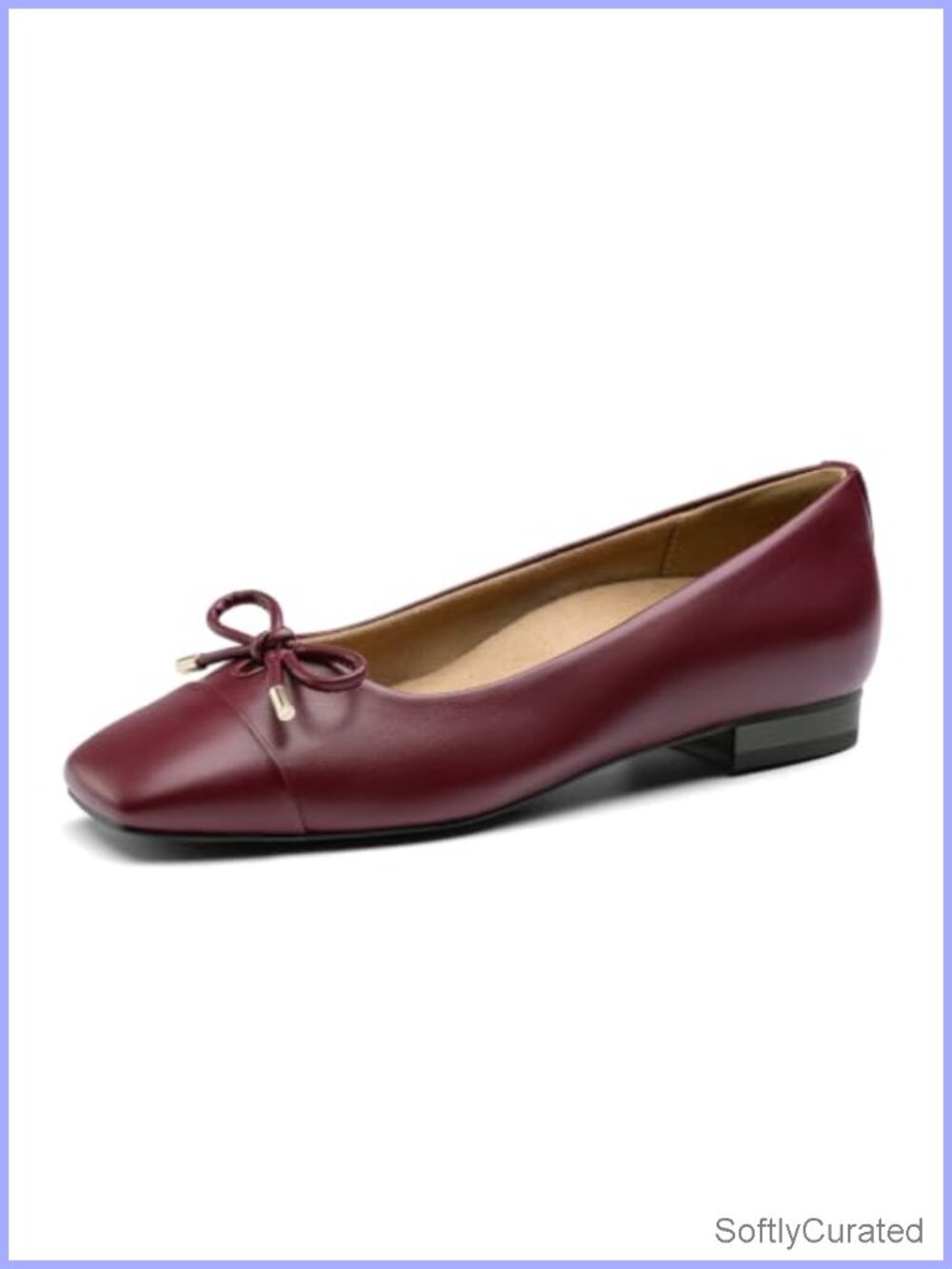 Ballet Flats with Arch Support Bow Square Toe Slip On Comfort
